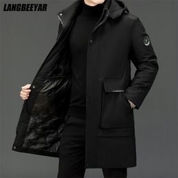 Top Grade Winter Designer Brand Long Casual Fashion Parka Jacket Men Windbreaker Outerwear Thicken Heavy Coats Clothes 211214