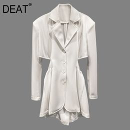 Women White Patchwork Hollow Out Folds Tight Blazer Turn-down Collar Long Sleeve Slim Jacket Fashion Summer 7E1025 210421