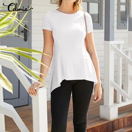 Celmia Summer Sexy Peplum Tops Women Short Sleeve Slim Solid Blouses 2021 Casual Shirts Tunic Top Plus Size Blusas Femininas Women's &