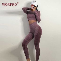 yoga 2 piece set woman sportswear womens breathable long sleeve compression tops + vital leggings fitness gym clothing for women T200326
