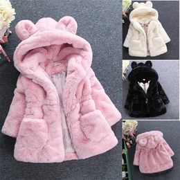 Fashion Winter Baby Girls Clothes Faux Fur Fleece Coat Pageant Warm Jacket Xmas Snowsuit 1-8Y Hooded Outerwear 211204