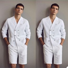 Men's Suits & Blazers Costume Homme Business Men Tailor-Made 2 Pieces Leisure Summer Solid Color Coat Short Pants Double Breasted Causal Pro