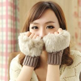 Fingerless Gloves M MISM Fashion Women Winter Solid Warm Female Cotton Knitting Hairy Half Finger Mittens High Quality