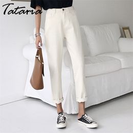 Tataria Jeans Harem For Women Loose Vintage Beige Women's Pants High Waist Cotton Jean Female Boyfriend Denim 210514