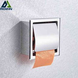 Chrome Stainless Steel Concealed Instal Toilet Paper Holder Inside Wall Mounted Bathroom Roll Tissue Rack 210720