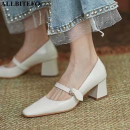 ALLBITEFO party wedding shoes soft genuine leather women heels shoes fashion leisure thick heel high heel shoes high heels 210611