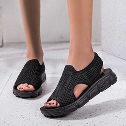 2021 New Summer Women's Sandal Peep-toe Wedged-sole Women's Shoe Weaving Sneaker Sandal XL 35-43 Zapatos Mujer Y0721