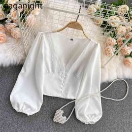Sexy Women Chiffon White Shirt OL Fashion Long Sleeve V Neck Blouse Spring Drop Outwear Blusas Tops 210601