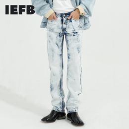 IEFB Men's Wear Sprign Summer High Street Tie Dye Loose Straight Jeans For Male Fashion Wide Leg Denim Trousers 9Y6085 210524