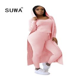 Fall Winter Clothes Knitted Women Sets Long Sleeve Coats Jacket + Pullover Top Joggers Pants Sweatpants Lounge Wear 210525