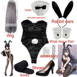 Sakurajima Mai Cosplay Costume for Bunny Girl Halloween Funny Costume Black Stockings High Heels 35-39 Code Y0903