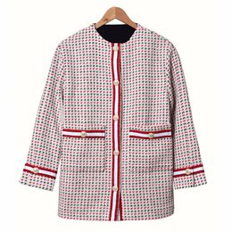 2022 Spring Long Sleeves Round Neckline Red Jacket French Style Contrast Color Tweed Pockets Contrast Trim Single-Breasted Jackets Short Outwear Coats 20W183096