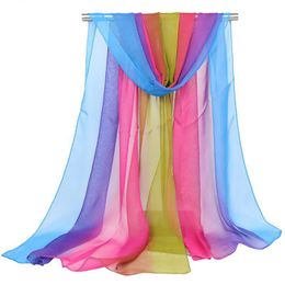 Scarves AMYO Gradient Chiffon Silk Scarf Ladies Rainbow Georgette Tulle For Women Folard De Femme