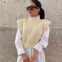 Knitted Turtleneck Sleeveless Pullovers Vest Female Vintage Casual Oversized Winter Sweater Pull Chic Streetstyle Tops 210427