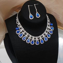 Earrings & Necklace Fashion Crystal Bridal Jewelry Sets For Women Rhinestone Geometric Choker Water Drop Chain Collars Necklaces Wholesales