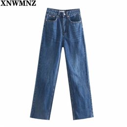 90s Women Fashion wide-leg high-rise Jeans Female Chic high-waisted pockets button zip fly full-length denim pants Lady 210520