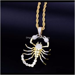 Necklaces & Pendants Jewelryanimal Scorpion Hip Hop Pendant With Tennis Chain Gold Sier Color Bling Cubic Zircon Mens Necklace Jewelry For Gi