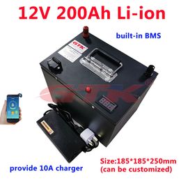 GTK 12V 200Ah Lithium li ion battery pack built-in BMS for 2000w solar system/electric boat/RV/solar panel+charger