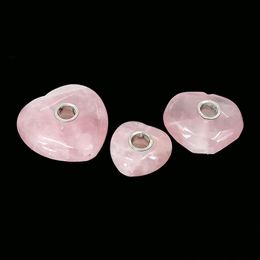 Pink crystal stone pipe Love shape Naturalstone Smoke Pipes With Cleaning Brush Tobacco tool