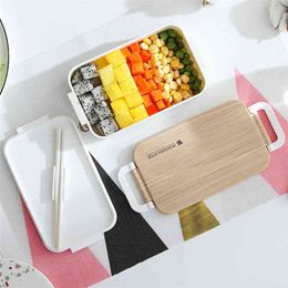 Japanese Microwave Lunch Box Wooden Salad Bento Food Container Storage Portable For School Picnic Office Camping 210423