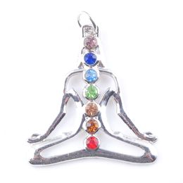 WOJIAER 7 Chakras Natural Stones Meditating Pendants Health Amulet Healing Necklace 18" Length Jewellery Charms Pendant N3275