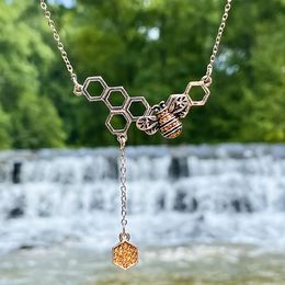 Gift Hollow Honey Comb Bee Hive Necklace Cute Honeycomb Beehive geometric Hexagon pendant charm chain lover lucky Jewellery