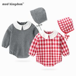 Mudkingdom Cute Baby Bodysuits Plaid Fashion Girls Clothes Long Sleeve Autumn Infants Clothing 210615