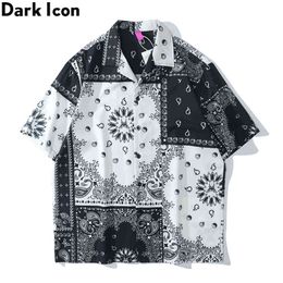 Dark Icon Black White Colour Contrast Bandana Shirt Men Street Fashion Polo Hawaiian s Man 210721