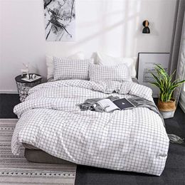 Plaid Stripes Comfortable Polyester Bedding Set Printing Sanding Duvet Cover Set, 1pc Duvet Cover + 1/2pcs Pillowcases 211007