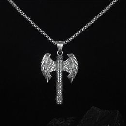 Pendant Necklaces Punk 316L Stainless Steel Mens Pendants Norse Viking Axe Necklace Male Nordic Amulet Jewelry Drop