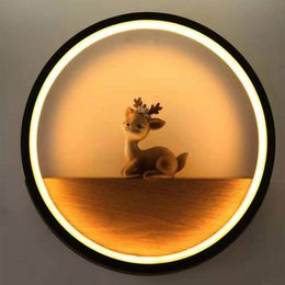 nordic minimalist light UK - Wall Lamp Modern Nordic Creative Minimalist Deer Decorative Lighting Round Living Room Background Bedroom Led Lights GiftsWall