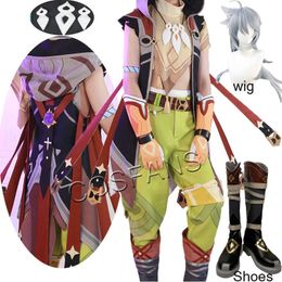 Genshin Impact Razor Leizei Game Suit Uniform Legend of Running Wolf Collar Cosplay Costume Halloween Outfit Wig and shoes props Y0903