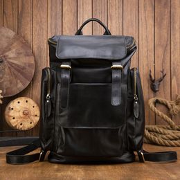 Backpack Genuine Leather Men Handmade Crazy Horse Travel Backpacks Large Capacity Laptop