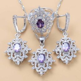 Bridal Jewellery Sets AAA+ Quality Natural Purple Crystal Wedding Costume For Women Necklace And Earrings Sets H1022