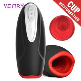 Male Masturbator Vibrator Automatic Blowjob Mouth Masturbation Cup Penis Delay Trainer Heating Sucking Oral Stimulator Machine