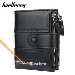 Wallets Men High Quality 2020 Free Name Engraving Double Zipper Card Holder Male Purse Vintage Coin Holder Carteria