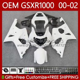 Injection mold Bodys For SUZUKI GSXR-1000 Glossy white GSX R1000 GSXR 1000 CC 01-02 Bodywork 62No.5 1000CC GSXR1000 K2 00 01 02 GSX-R1000 2001 2002 2002 OEM Fairing kit