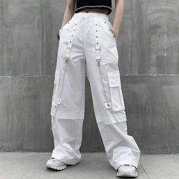HOUZHOU Mall Goth Pantaloni cargo bianchi Donna Gothic Harajuku Hippie Streetwear Catena Punk Pantaloni larghi Baggy Oversize Stile coreano 211105