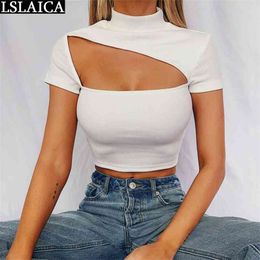 White Short Sleeve Tops Women O-Neck Knit Casual Hollow Out Sexy Elegant Blouse Fashion Streetwear Shirt 210515