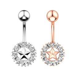 -Piercing Star Diamond Botão de Botão Anéis Umbigo Allergy Free Aço Inoxidável Body Jóias para mulheres Crop Top