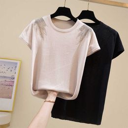 Oversized Thin Womens Pullovers Fashion Summer Women Sweater Knitted Elastic Short Sleeve Woman Clothes Sweater Femme 210604