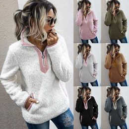 Women Sherpa Sweater Teddy Fleece Pullover Half Zipper Sherpa Fleece Tops Female Warm Coat Sweaters X0721