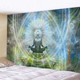 Indian Buddha Statue Meditation Tapestry Wall Hanging Mandala Tapestries Wall Cloth Psychedelic Yoga Carpet Boho Decor 210609