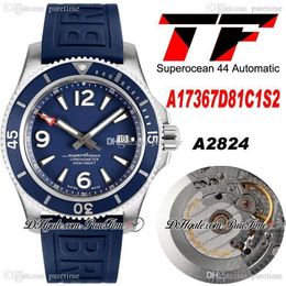 TF Superocean 44 ETA A2824 Automatic Mens Watch A17367D81C1S2 Blue Dial Stick Number Markers Black Rubber Strap Super Edition Watches Puretime c3