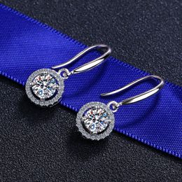 Silver Excellent Cut Real Diamond Colour High Clarity Round Moissanite Drop Earrings Female Gift