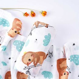 Kangobaby Bamboo Cotton Muslin Swaddle Blanket Baby Bath Towel Diaper Po Background with Sloth Rainbow Pattern 211105