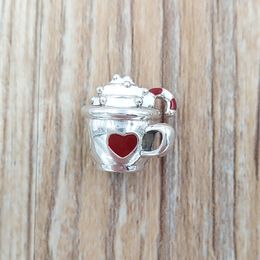 925 Sterling Silver Beads Warm Cocoa Charm White & Red Enamel Charms Fits European Pandora Style Jewellery Bracelets & Necklace 797523ENMX AnnaJewel