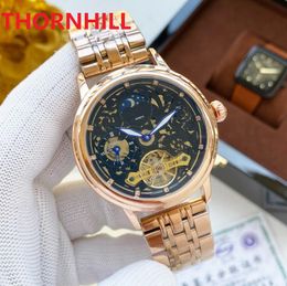 mens automatic mechanical ceramics watches 42mm full stainless steel hollow skeleton dial wristwatches montre de luxe