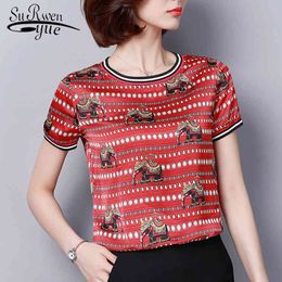 summer women blouse shirt chiffon slim O neck causal clothing short sleeve tops blouses 0413 40 210521