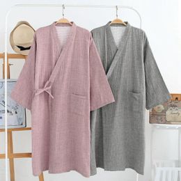 Men's Sleepwear Shanghai Story Washed Cotton Kimono Bathrobe Nightwear Yukata Robe For MaleMen's